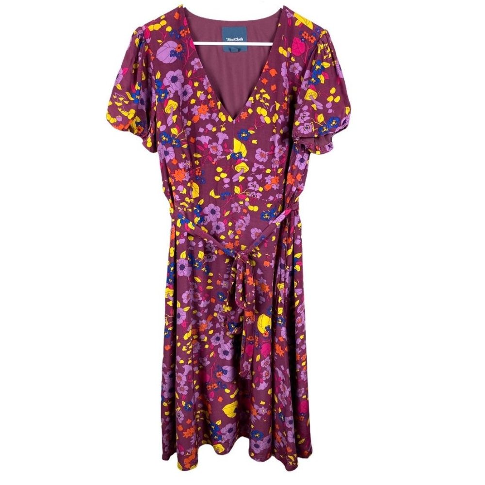 Modcloth mushroom purple side zip midi dress xl